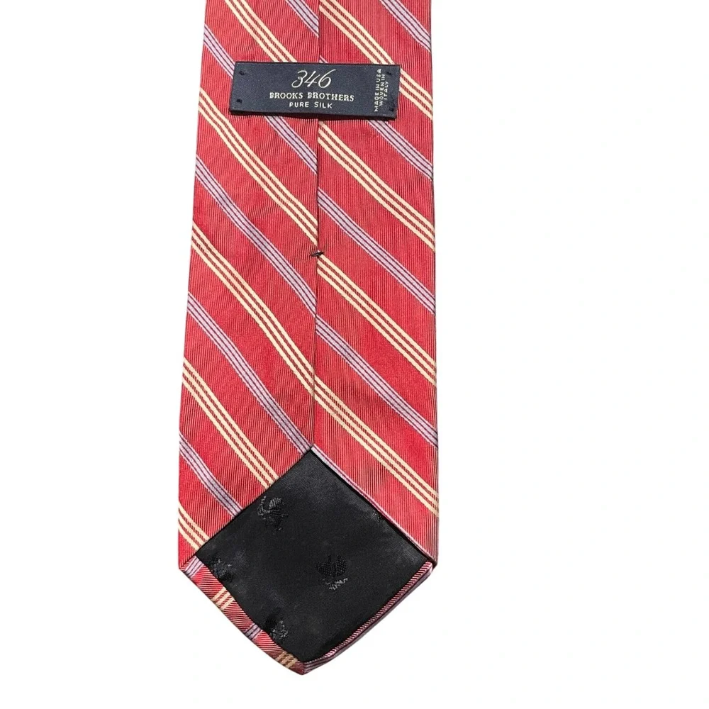 Brooks Brothers 346 Mens Red‎ Striped Pure Silk Necktie Made in USA Rep Stripe